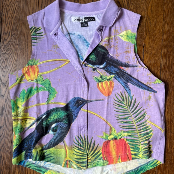 EUC jamie Sadock hummingbird print collared tank // cropped swingy fit / medium - Picture 1 of 4